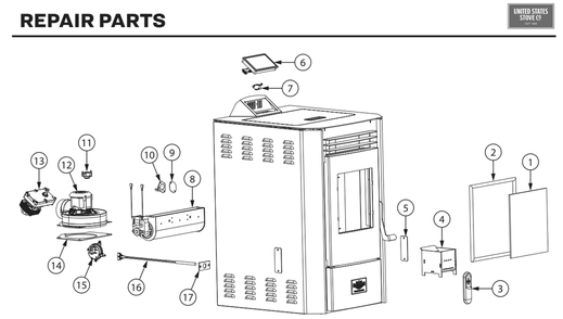 Repair Parts Diagram and Parts List for 5710  US Stove Company Heating Stove